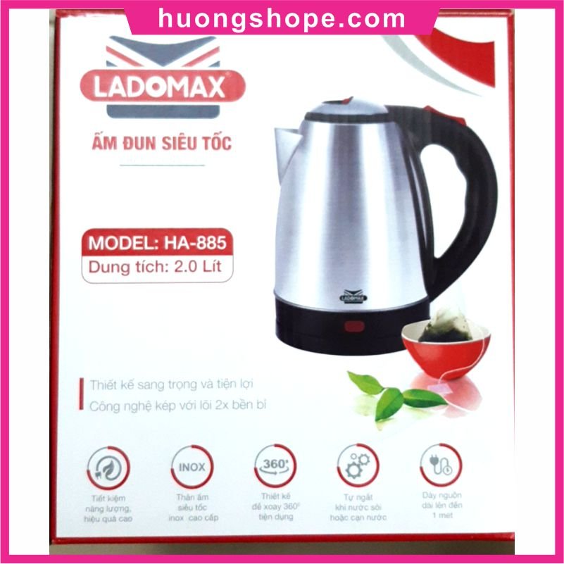 [SALE 54%] Ấm Đun Siêu Tốc LADOMAX - 2L Inox